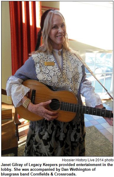 Janet Gilray of Legacy Keepers provided entertainment in the lobby. She was accompanied by Dan Wethington of bluegrass band Cornfields & Crossroads. Hoosier History Live photo.