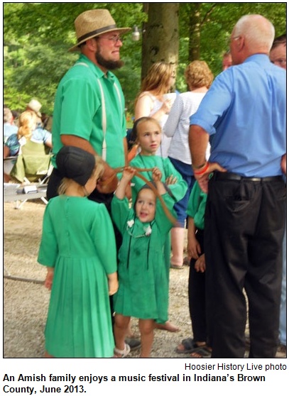 An Amish family enjoys a music festival in Indiana’s Brown County, June 2013. Hoosier History Live photo.