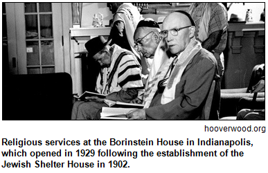 Religious services at the Borinstein House in Indianapolis, which opened in 1929 following the establishment of the Jewish Shelter House in 1902. Image courtesy hooverwood.org.