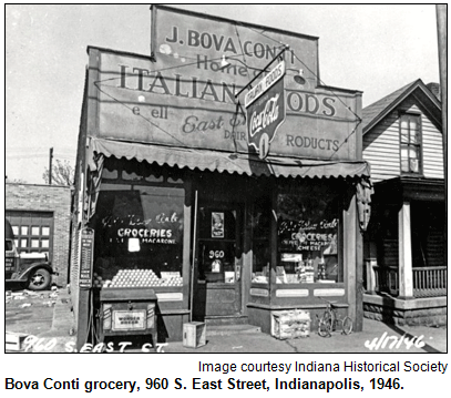 Bova Conti grocery, 960 S. East Street, Indianapolis, 1946. Image courtesy Indiana Historical Society.