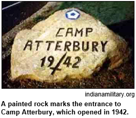 A painted rock marks the entrance to Camp Atterbury, which opened in 1942. Image courtesy indianamilitary.org.