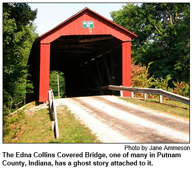 The Edna Collins Covered Bridge, one of many in Parke County, Indiana, has a ghost story attached to it. Photo by Jane Ammeson.