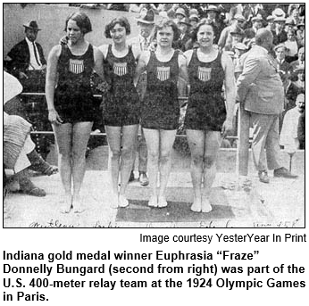 Indiana gold medal winner Euphrasia "Fraze" Donnelly Bungard (second from right) was part of the U.S. 400-meter relay team at the 1924 Olympic Games in Paris. Image courtesy YesterYear In Print.
