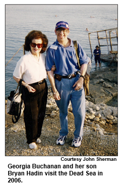 Georgia Buchanan and her son Bryan Hadin visit the Dead Sea in 2006.  Courtesy John Sherman.