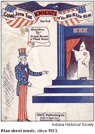 Klan sheet music, circa 1923. Image courtesy Indiana Historical Society.