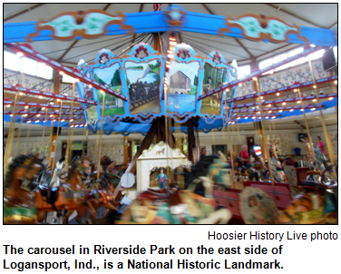 The carousel in Riverside Park on the east side of Logansport, Ind., is a National Historic Landmark. Hoosier History Live photo.