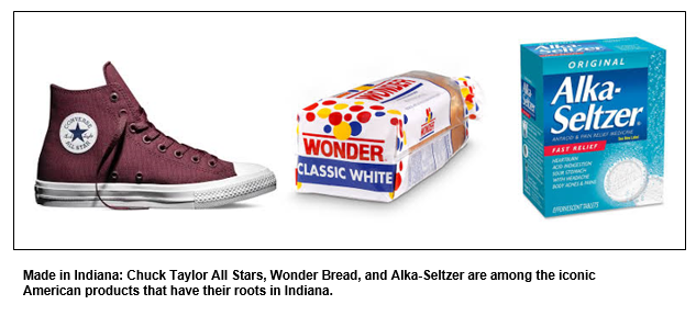 Made in Indiana: Chuck Taylor All Stars, Wonder Bread, and Alka-Seltzer are among the iconic American products that have their roots in Indiana.
