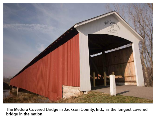 The Medora Covered Bridge in Jackson County, Ind., is the longest covered bridge in the nation.