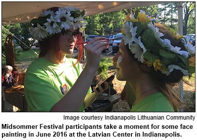 Midsommer Festival participants take a moment for some face painting in June 2016 at the Latvian Center in Indianapolis. Image courtesy Lithuanian Community Center.