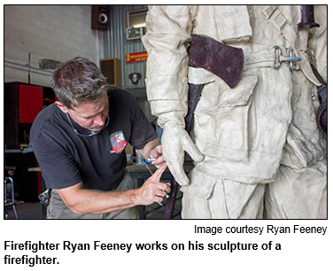 irefighter Ryan Feeney works on his sculpture of a firefighter.
 Image courtesy Sincerus.