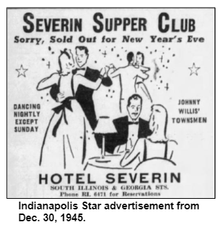 Hotel Severin advertisement in the Indianapolis Star, Dec. 30, 1954.