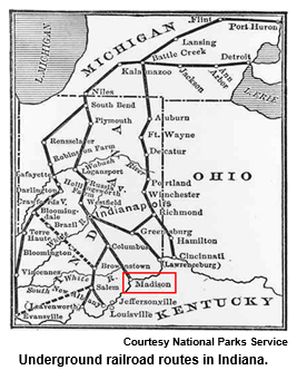 Underground railroad routes in Indiana.