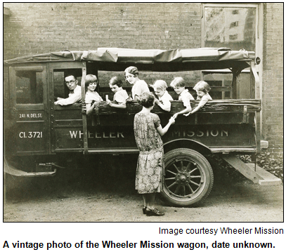 A vintage photo of the Wheeler Mission wagon, date unknown. Image courtesy Wheeler Mission.