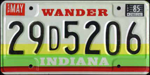 Wander Indiana license plate, 1985.